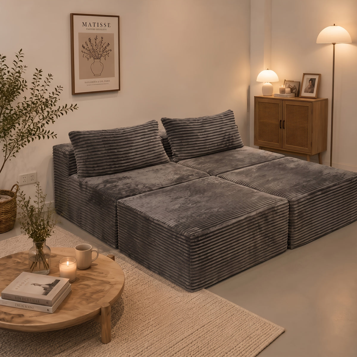 Oversized Cloud Boneless Sofa Couch with Lounge Chaise, Boneless Couch Bed, Modern Corduroy U/L Shaped Modular Cloud Sofa, Minimalist Modular Sectional Sofa with Deep Seat, Comfy Couch for Living Room, No Assembly Required