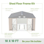 GUNJI 10 X10ft & 8 X 6ft 6 X 4ft & 5 X 3ft Storage Shed with Floor Frame, Metal Tools Shed with Design Of Lockable Doors, Utility And Tool Holder for Garden, Workshop, Backyard, Can Hold Various Tools