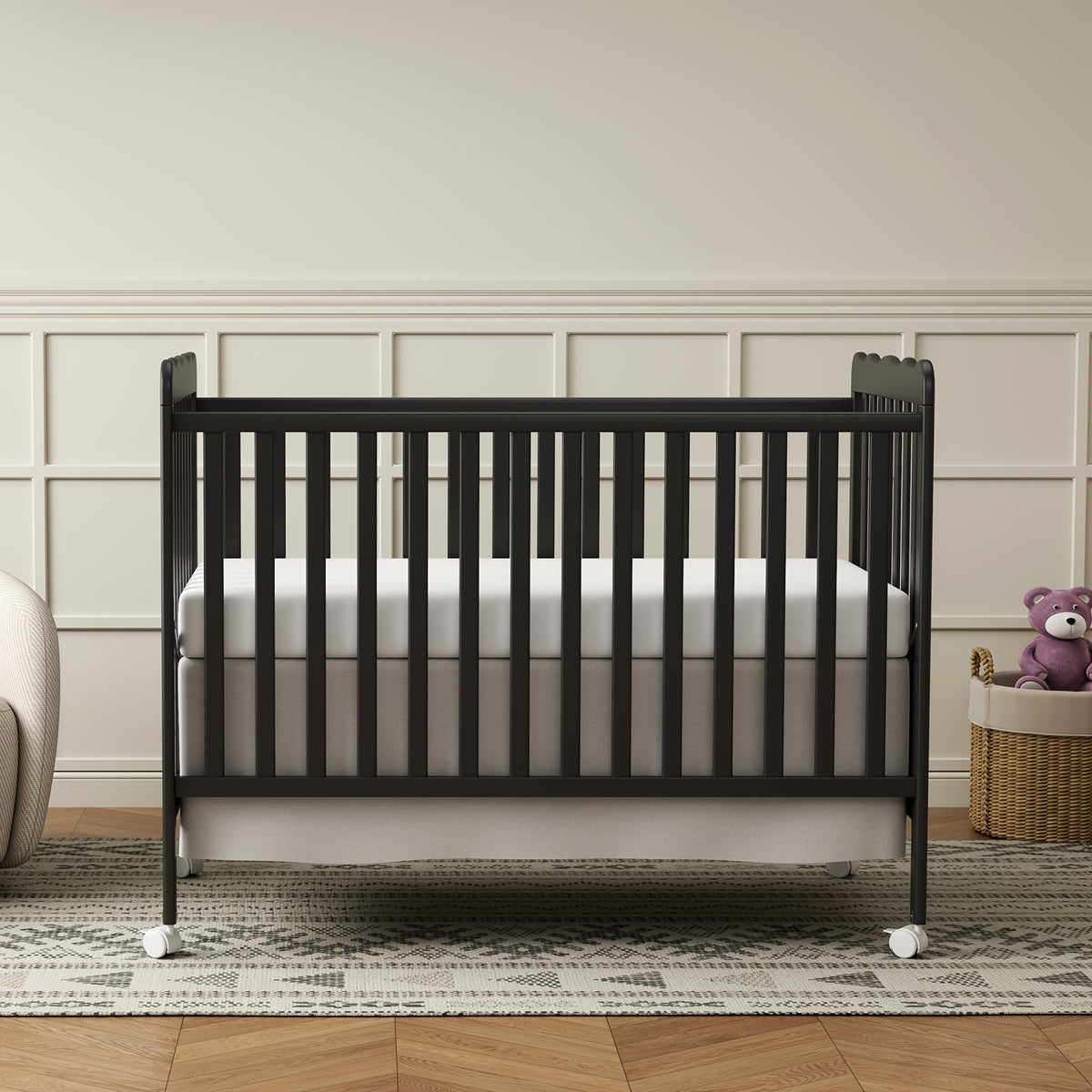 Goldzone 4in 1 Convertible Baby Crib, Wooden Baby Stuffs Converts Into Toddler Bed, Daybed, Newborn Essential with 3 Adjustable Base, Nursery Decor Necessities with Wheel & Non-Toxic Finishes, Item Weight: 36lbs, Maximum Weight Recommendation: 50lbs