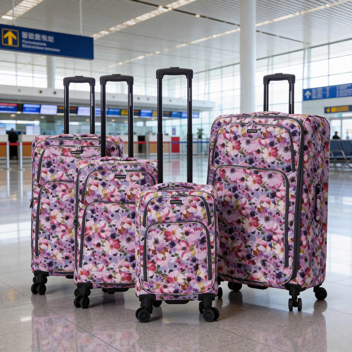 4-Piece Softside Spinner Luggage Set (20+24+28+32 inch) Lightweight Travel Suitcases with 360° Wheels, Telescopic Handle, Multi Pocket Design