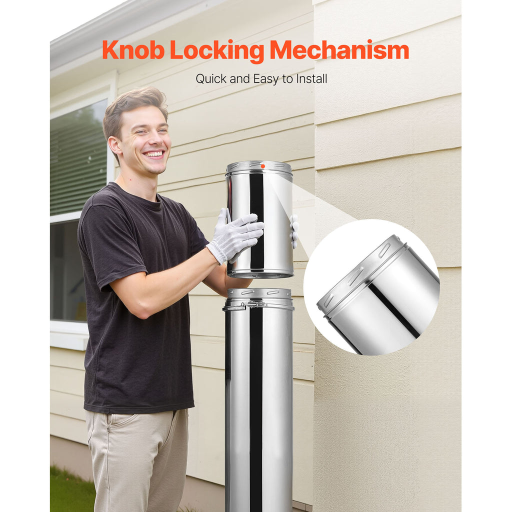 VEVOR 6 x 36/48 Inch Double Wall Insulated Chimney Pipe Stainless Steel Stove Pipe