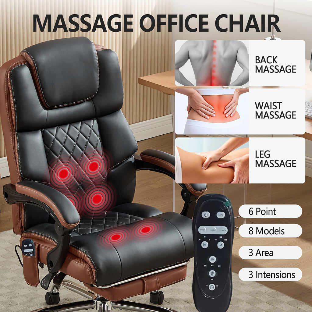 Capacity, Massage Office Chair With Footrest, Vibration And Heating Function Leather Recliner, Heavy-Duty Executive Tall Computer Chair For Large Individuals, Height-Adjustable Ergonomic Chair