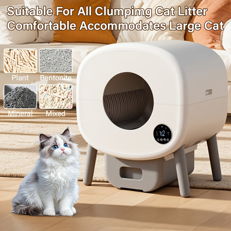 ECORUI Automatic Cat Litter Box, Self Cleaning Litter Box Large Capacity for Multiple Cats, App Control with Safety Sensors, Removable Washable Liner, 2 Rolls Garbage Bags, Grey, Refurbished, Without Battery