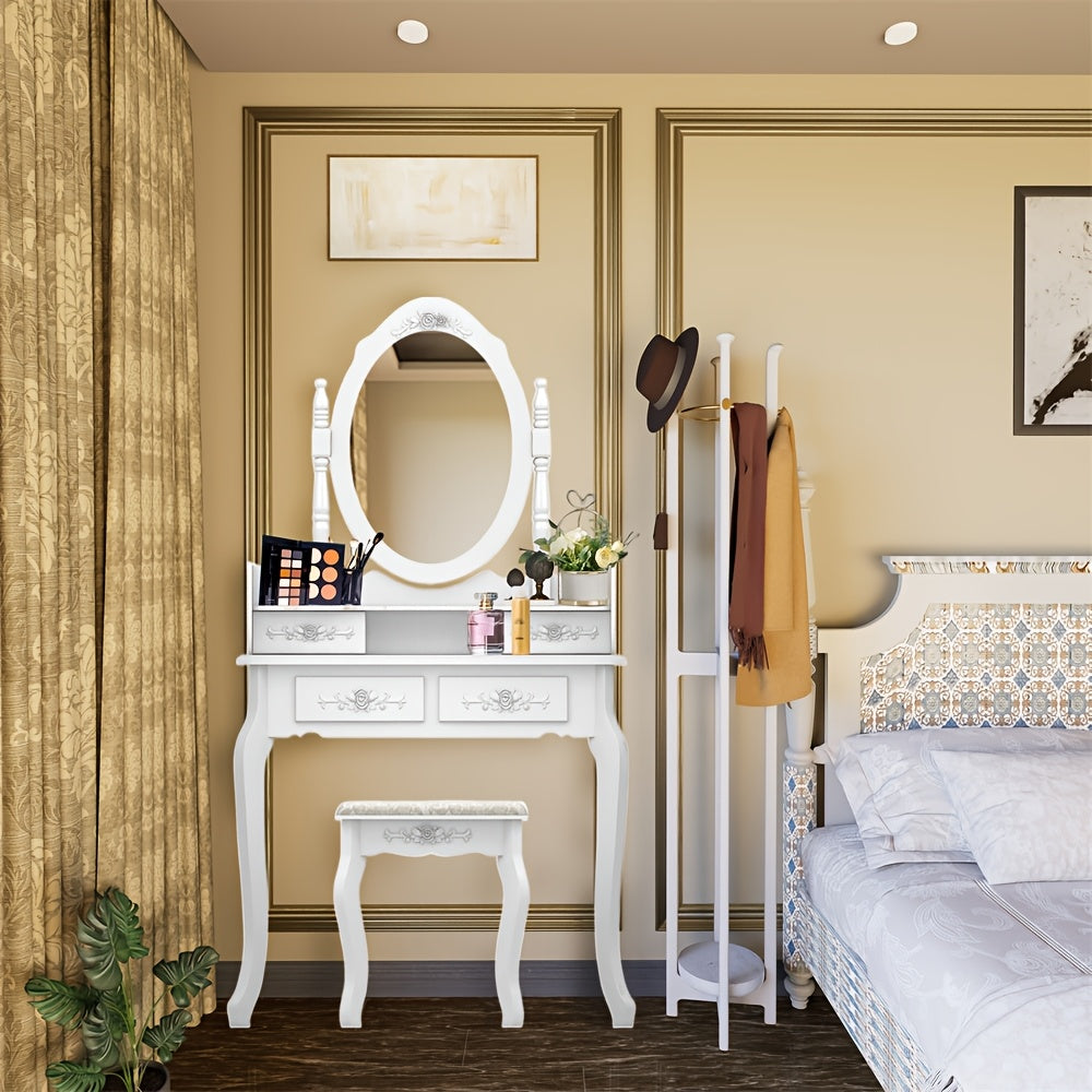 Modern Simple 4 Drawers 360 Degree Rotating Detachable Mirror Dressing Table
