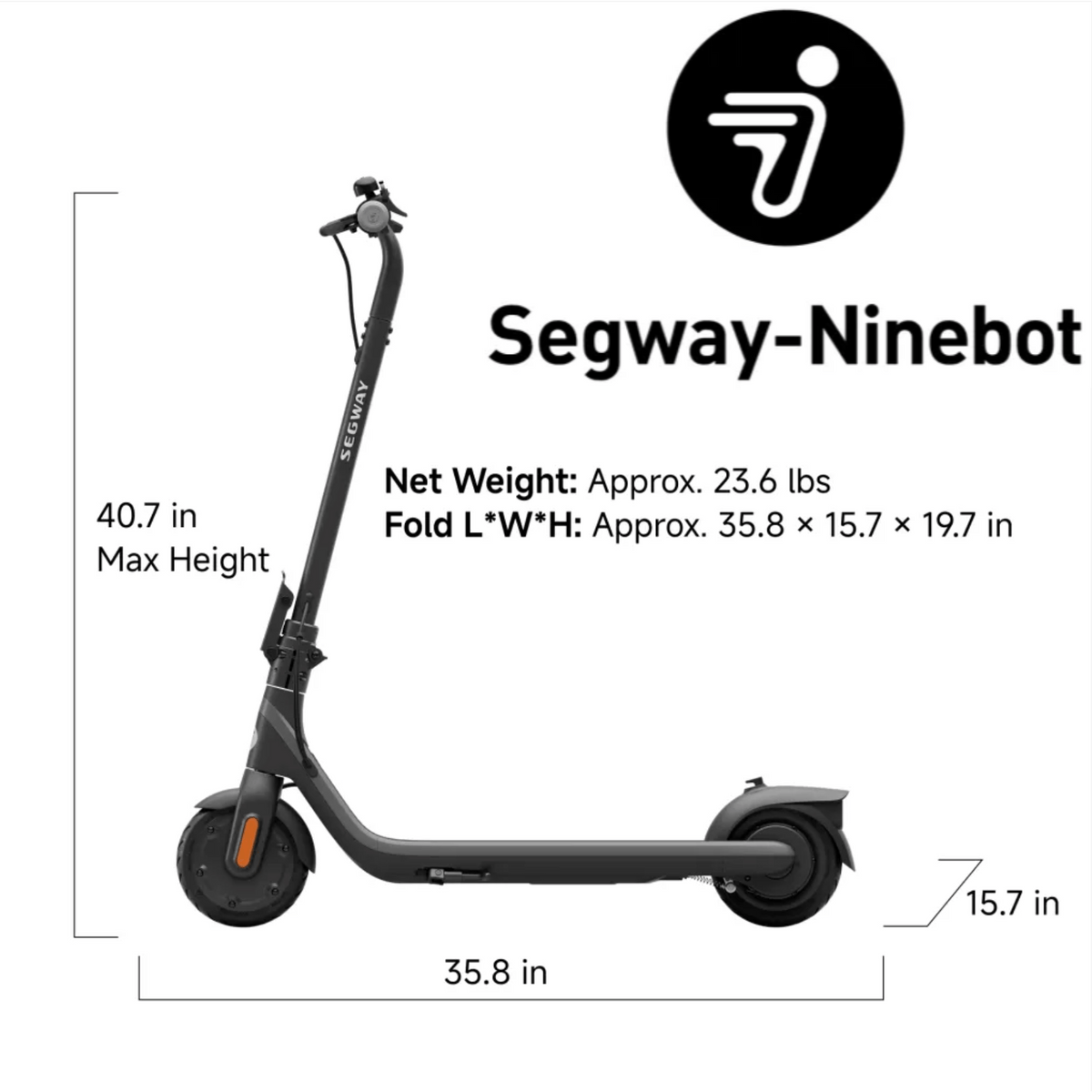 Segway DLX 2 Kids Electric Kick Scooter, 12.4 mph Max Speed, 9.3 Miles Max Range, Ages 6+, Black