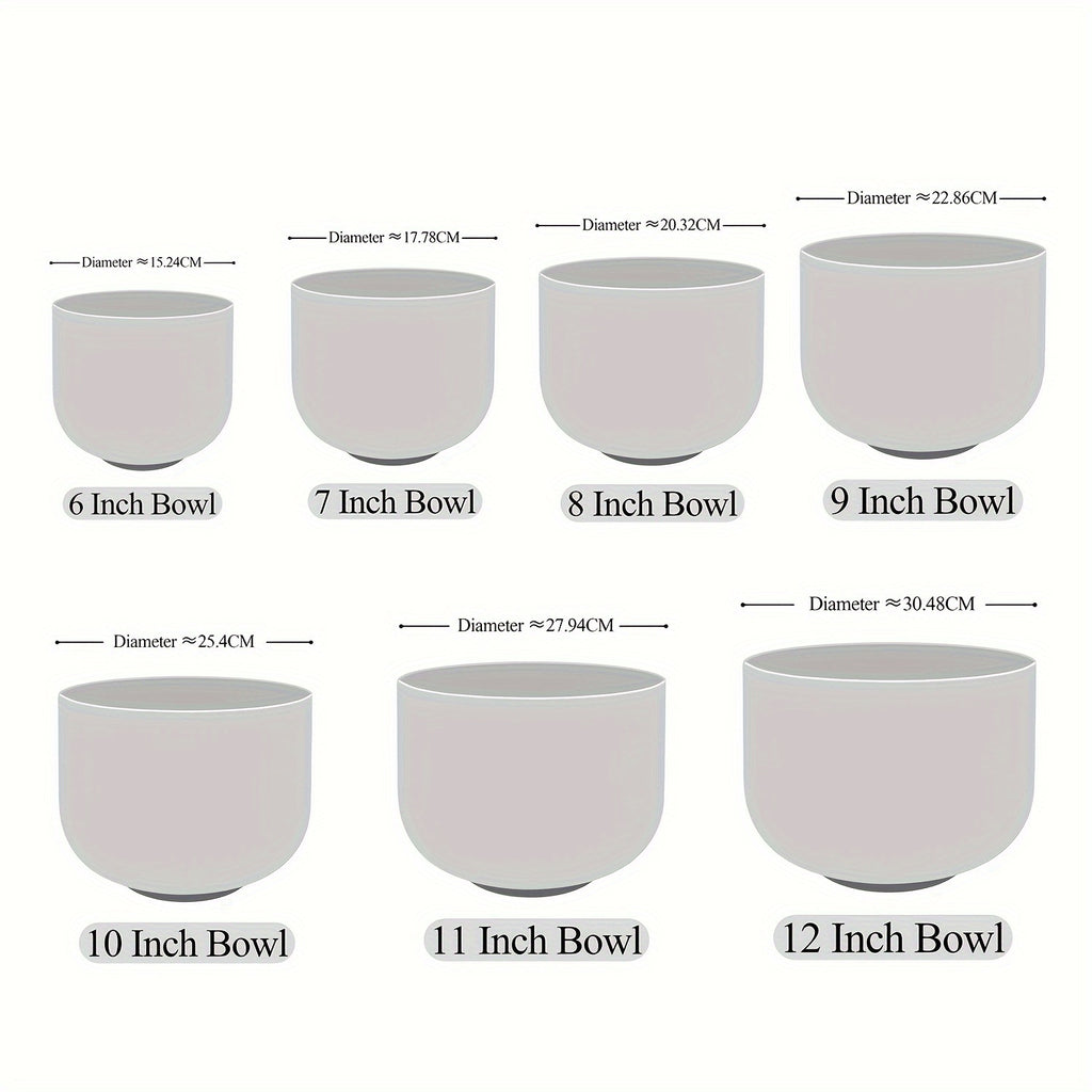 432Hz 6"-12" Set of 7 Chakra Frosted Quartz Crystal Singing Bowl Sound Bath Bags, Frosted Chakra Quartz Crystal Singing Bowls for Bath Sound Bowls Meditation Set Yoga