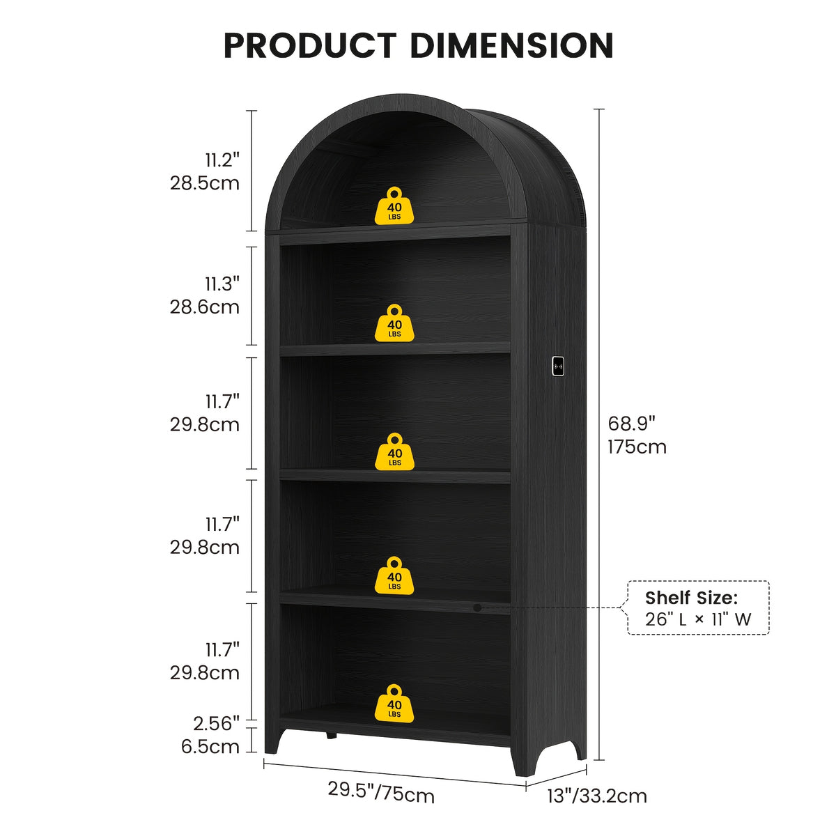 68.9" Arched Display Bookshelf Cabinet - 5-Tier Open Storage Shelf, Freestanding Tall Bookcase for Living Room, Dining Room Or Office (Multiple Finishes)
