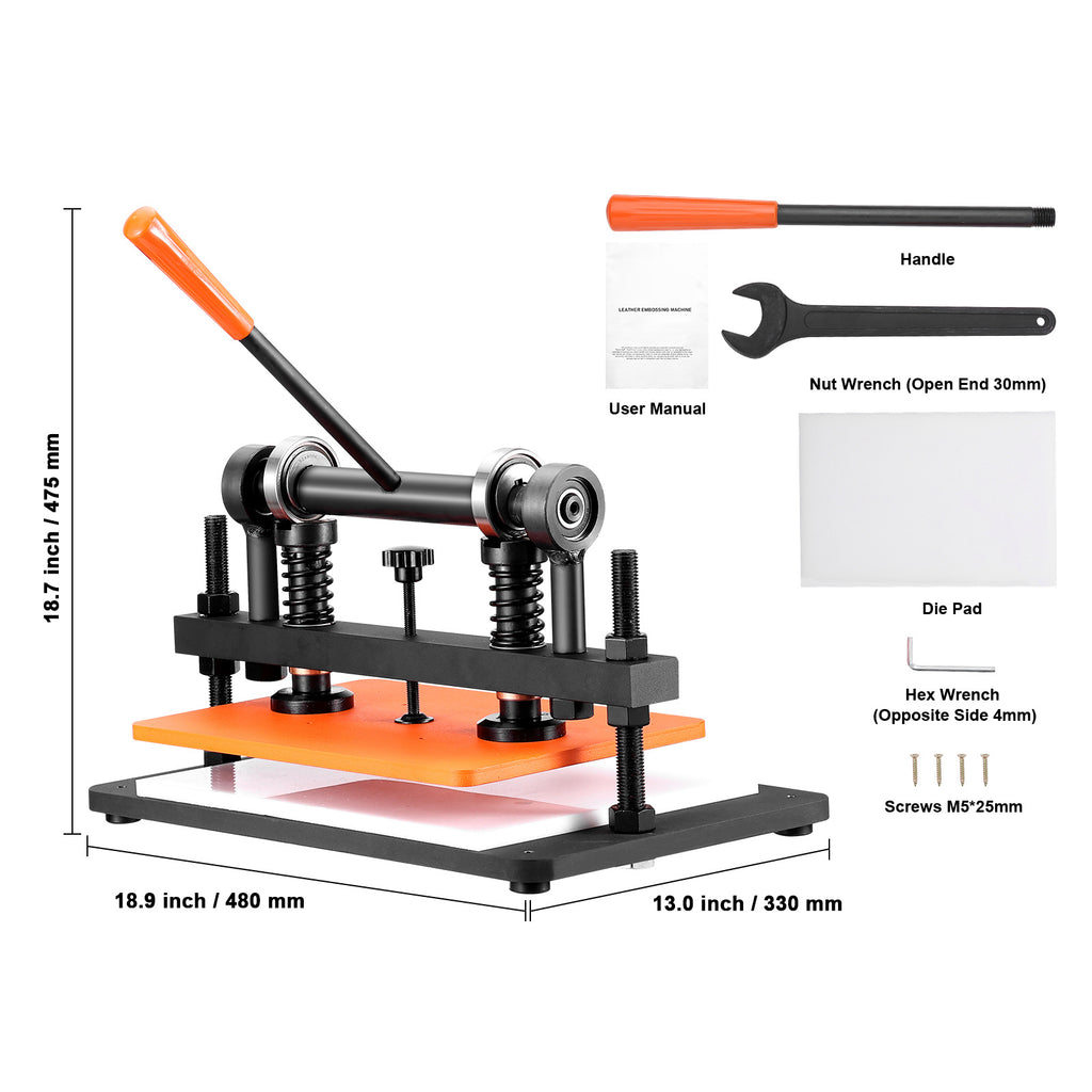 VEVOR Leather Cutting Machine, 10.2 x 4.7/10.2 x 5.9/14.2 x 10.2 in Embossing Plate Manual Die Cutter, 0.47 in Pressure Stroke Leather Embossing Machine, Dual Guide Shafts Die Cut Machine for Various of Materials