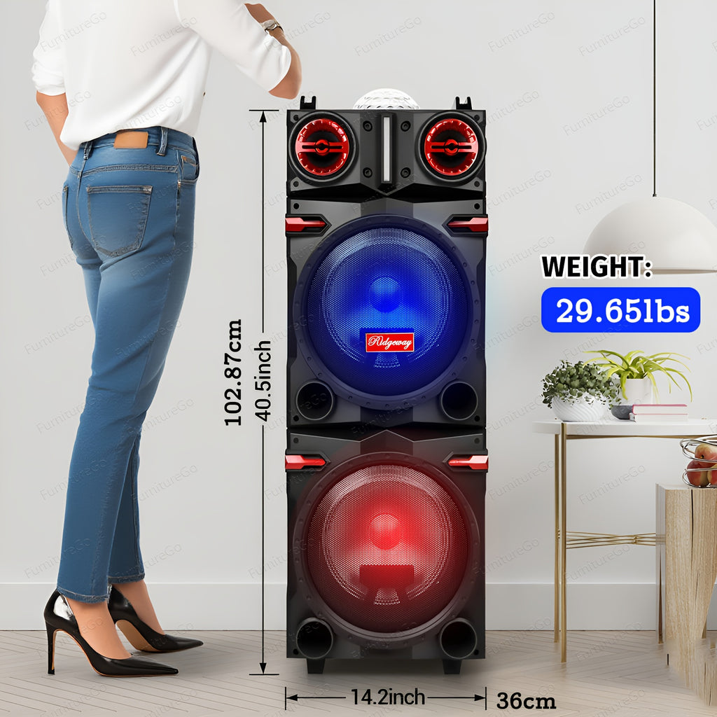 10" Dual Speaker System Built In BT for Wireless Connection, LED Party Lights, FM Radio, AUX/Microphone Inputs - Portable PA System for Parties, Karaoke, DJ (Includes Wired Mic)