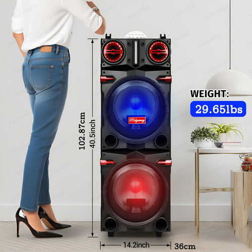 10" Dual Speaker System Built In BT for Wireless Connection, LED Party Lights, FM Radio, AUX/Microphone Inputs - Portable PA System for Parties, Karaoke, DJ (Includes Wired Mic)