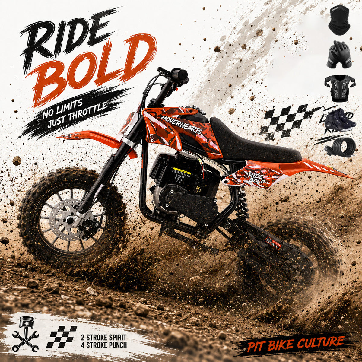 Mini Dirt Bike, 49 CC 2-Stroke Gas Bike (Model :DB001) with Off-Rode Tire, Suspensions, Disc Brakes, Max Load 160Lbs, Up to 20Mph-Included: gloves, face mask, cycling protective gear, cycling boots, and anti-theft lock.