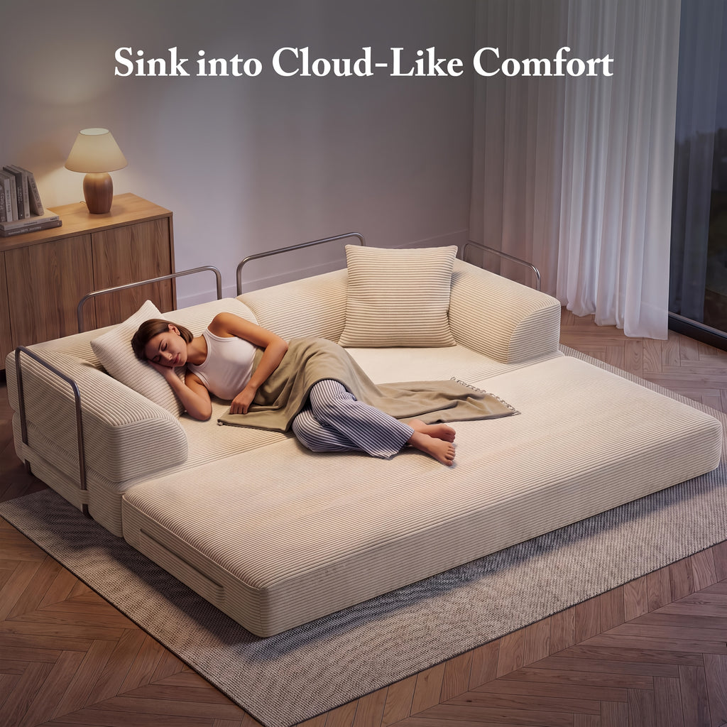 Futon Sets Convertible Floor Sofa Bed With Fixed-Shape Frame, King Size Floor Sleeper 5-in-1 Combination Modular Sofa, Modular Folding Mattress Couch For Living Room Bedroom Playroom