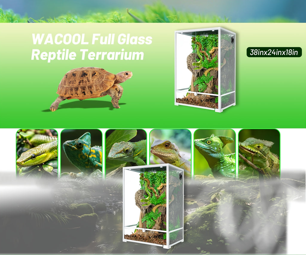 WACOOL 67 Gallon Tall Reptile Terrarium, Vertical Tank with Full Tempered Glass, Double Front Opening Door & Top Mesh Lid – Spacious Habitat for Lizards, Amphibians, and Reptiles (Knock-Down Design)