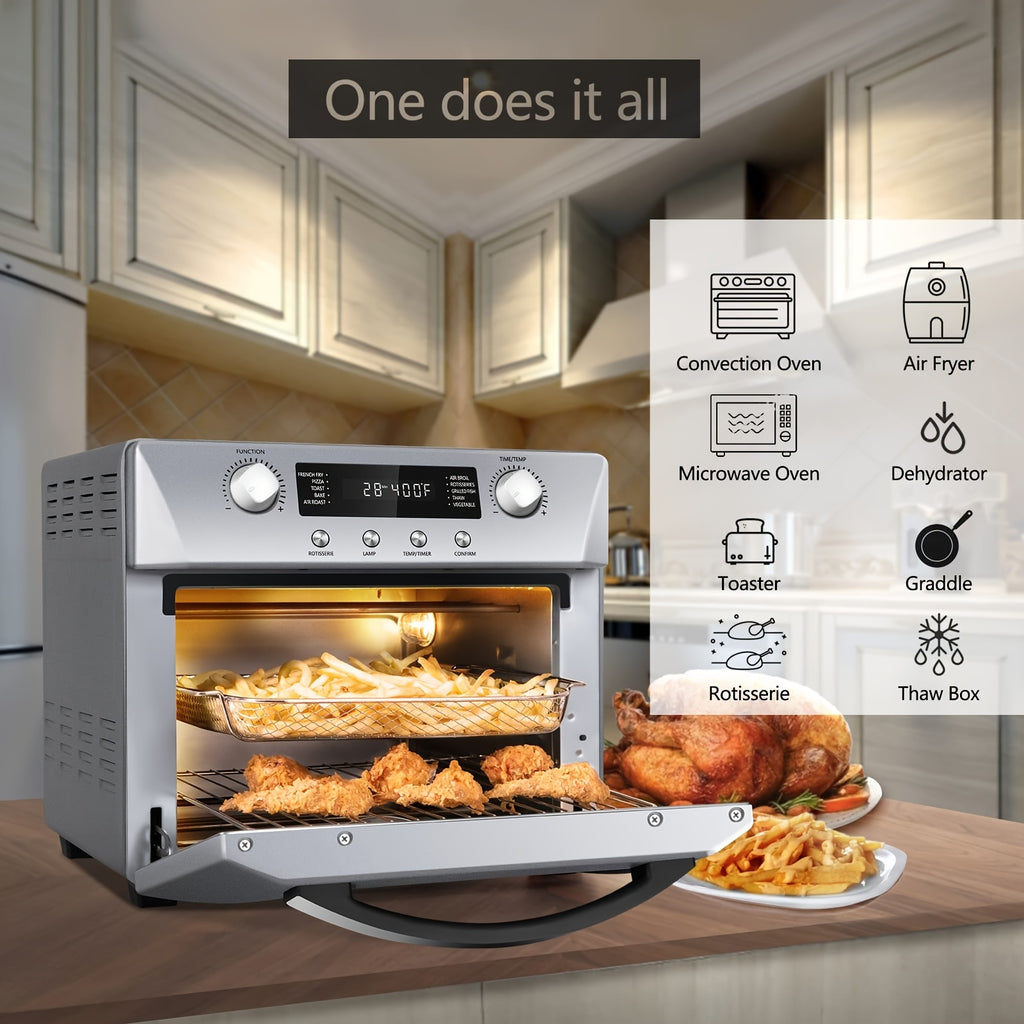 Cusimax Air Fryer Oven, 10-in-1 Air Fryer Toaster Oven Combo, 24QT Convection Toaster Oven Countertop With Rotisserie & Dehydrator, 7 Accessories, 1700w, Stainless Steel