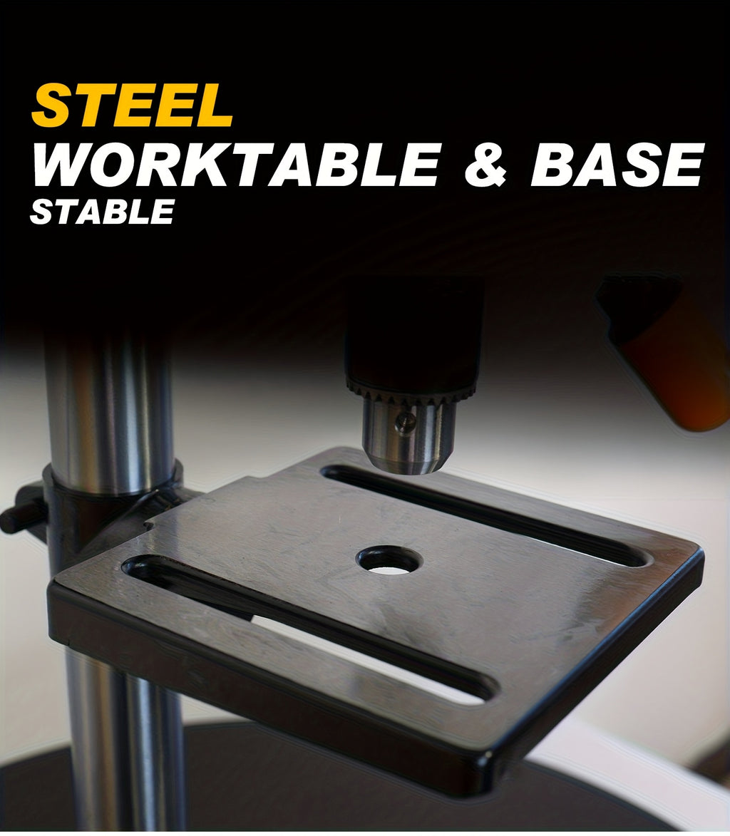 8 Inch Drill Press, 2.3 Amp 5-Speed Bench Drill Press With Steel Worktable | Corded, 120V, Plug Powered, Metal Construction, Includes Attachment - WOODSKIL