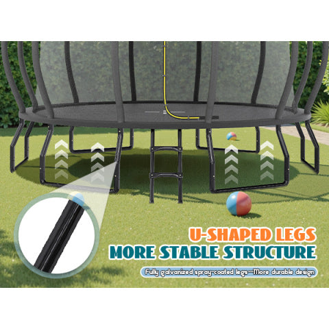 Indoor Outdoor Trampoline for Teenagers, 8ft/10ft/12ft/14ft/15ft/16ft with Safety Enclosure Net, Pop-up Quick Connector Frame, Basketball Hoop Optional, Includes Ladder, Blue/Black Backyard Jumping Trampoline