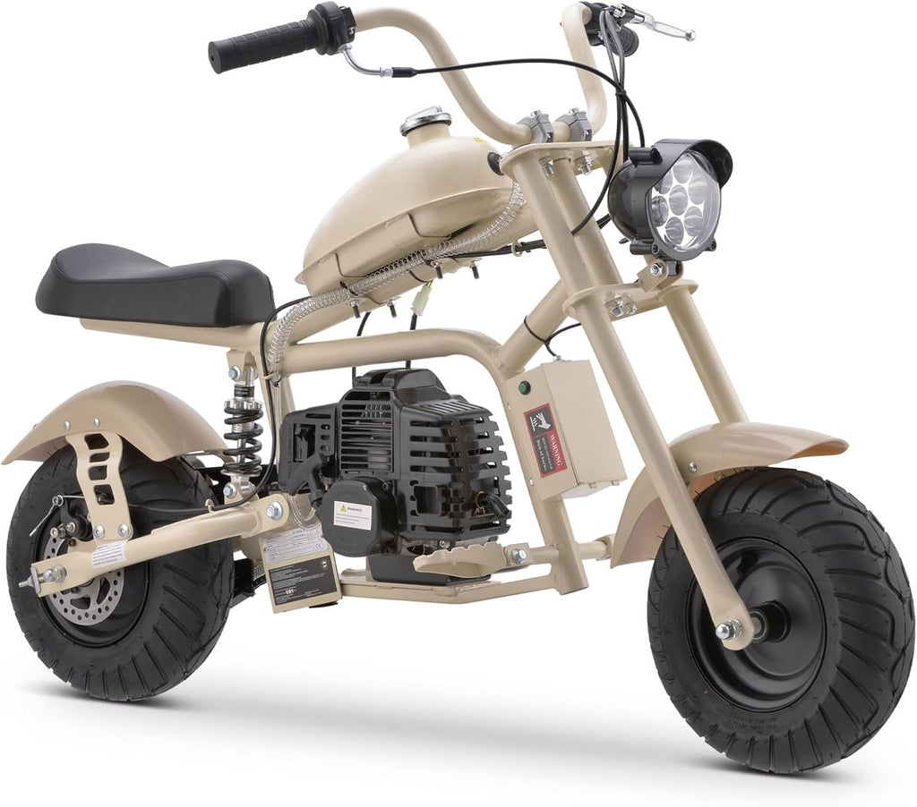 Gas Mini Chopper Bike, DB003 Model 40CC4-Stroke Dirt Bike with Big Headlight, Rear Shock Absorber, Metal Frame, Disc Brakes, Max Load 165Lbs, Up to 20Mph, Product name: gas mini dirt bike, chopper bike
