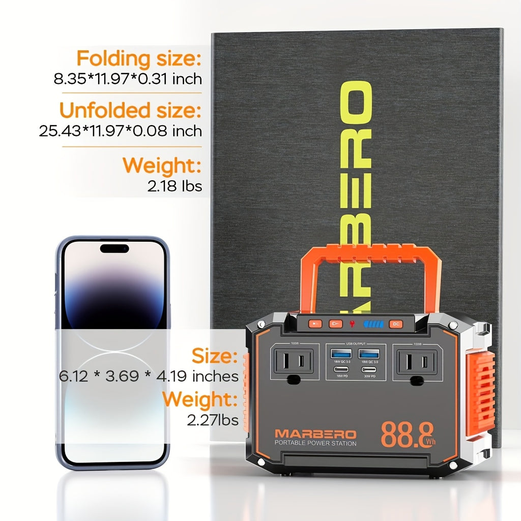 Portable Power Station 237Wh With 60W Solar Panel/88Wh &30W SL/111Wh &30W SL, Or 88.8Wh/237Wh.with 2*AC/USB-C PD/USB QC3.0/DC Output, LED Emergency Power Light For Outdoor Camping, RV Traveling, Emergencies For Gift