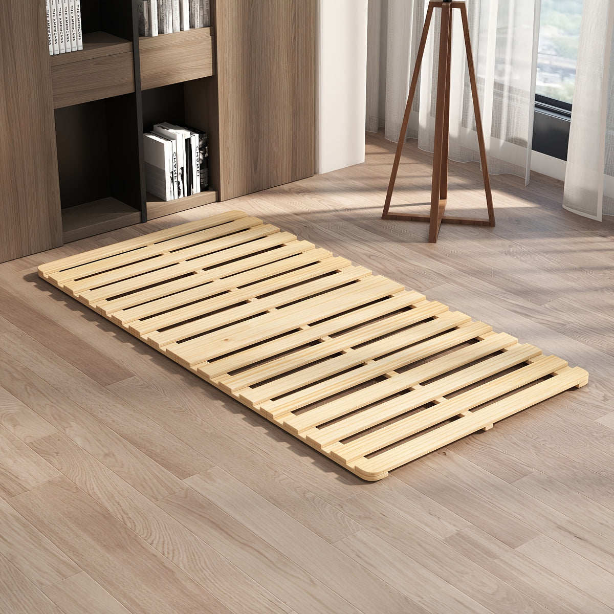 LILYPELLE Japanese Style Tatami Bed Frame, Foldable Wooden Slat Mattress Foundation, Low Profile Floor Sleeping Platform, Minimalist Space Saving Bedroom Furniture