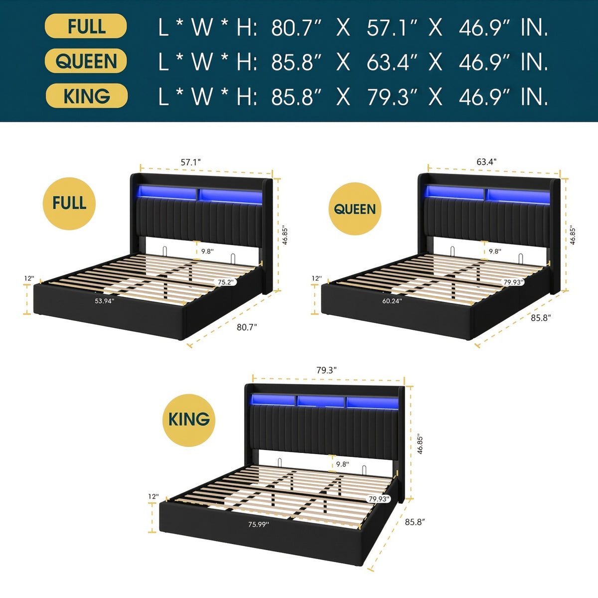 WEEWAY Lift Up Storage Bed Frame, Velvet Vertical Channel Headboard, LED Light And Charging Station, Hydraulic Support, Noise-Free Wooden Slats, No Box Spring Needed, Bedroom Furniture, Masterroom, Guestroom, White, Black, Cream, Grey, Free Shipping