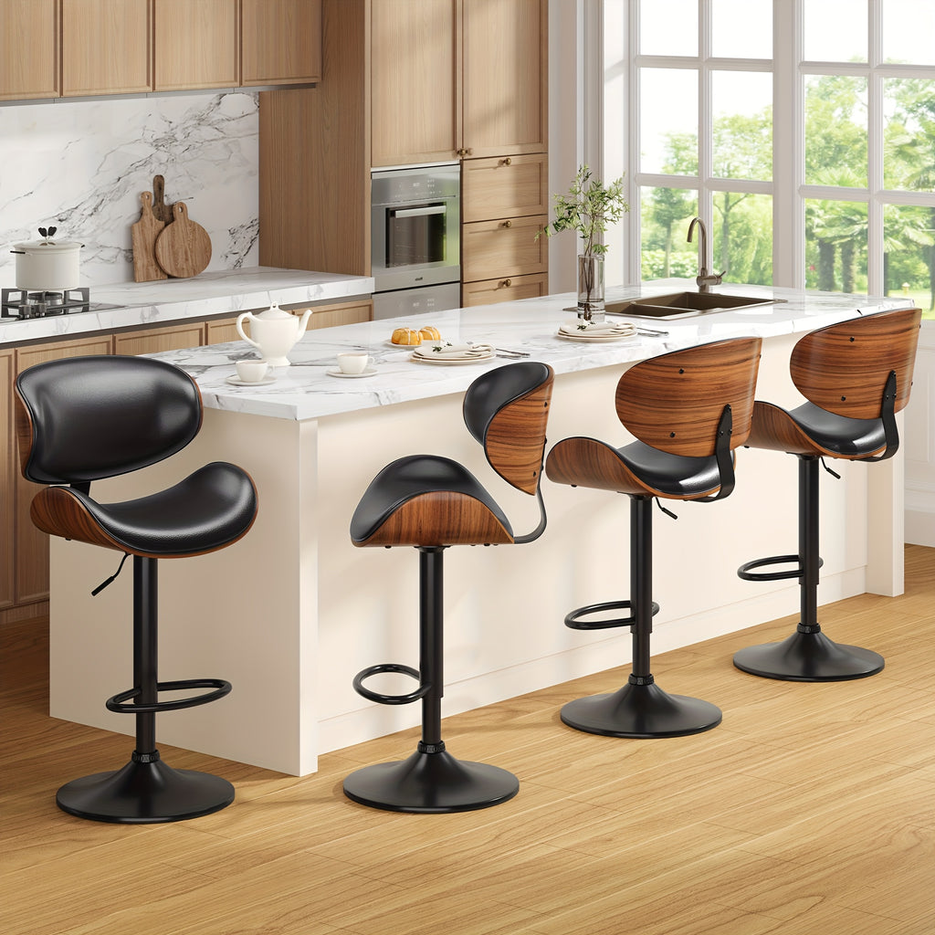 3pcs Modern Faux Leather Upholstered Bar Stools, 360° Swivel Adjustable Height with Backrests, Metal Tall Bar Stools Counter Height for Kitchen Island, Hydraulic Island Barstools