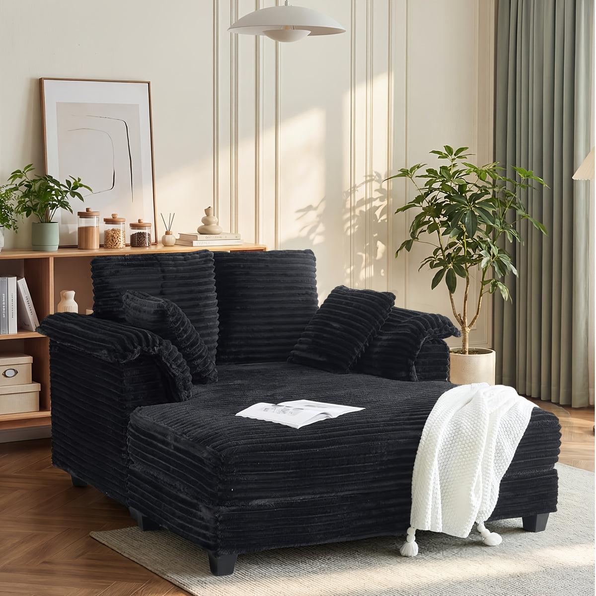 MOTOOS 56" Oversized Corduroy Sofa Bed with Recliner & Sleeper System - Convertible Bed to Couch Suitable for Living Room, Bedroom, Movie Room, Assembly, Throw Pillows & Armrests, Upholstered Chair for Small Spaces (No Wood Frame)
