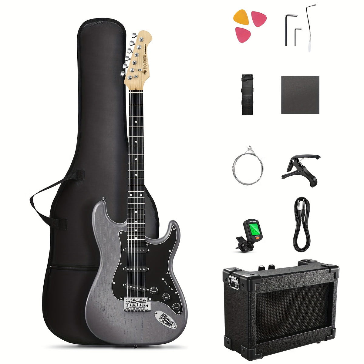 Full Size 39 Inch Electric Guitar Kit Solid Body, for Beginner, with Amplifier, Bag, Capo, Strap, String, Tuner, Picks DST-80