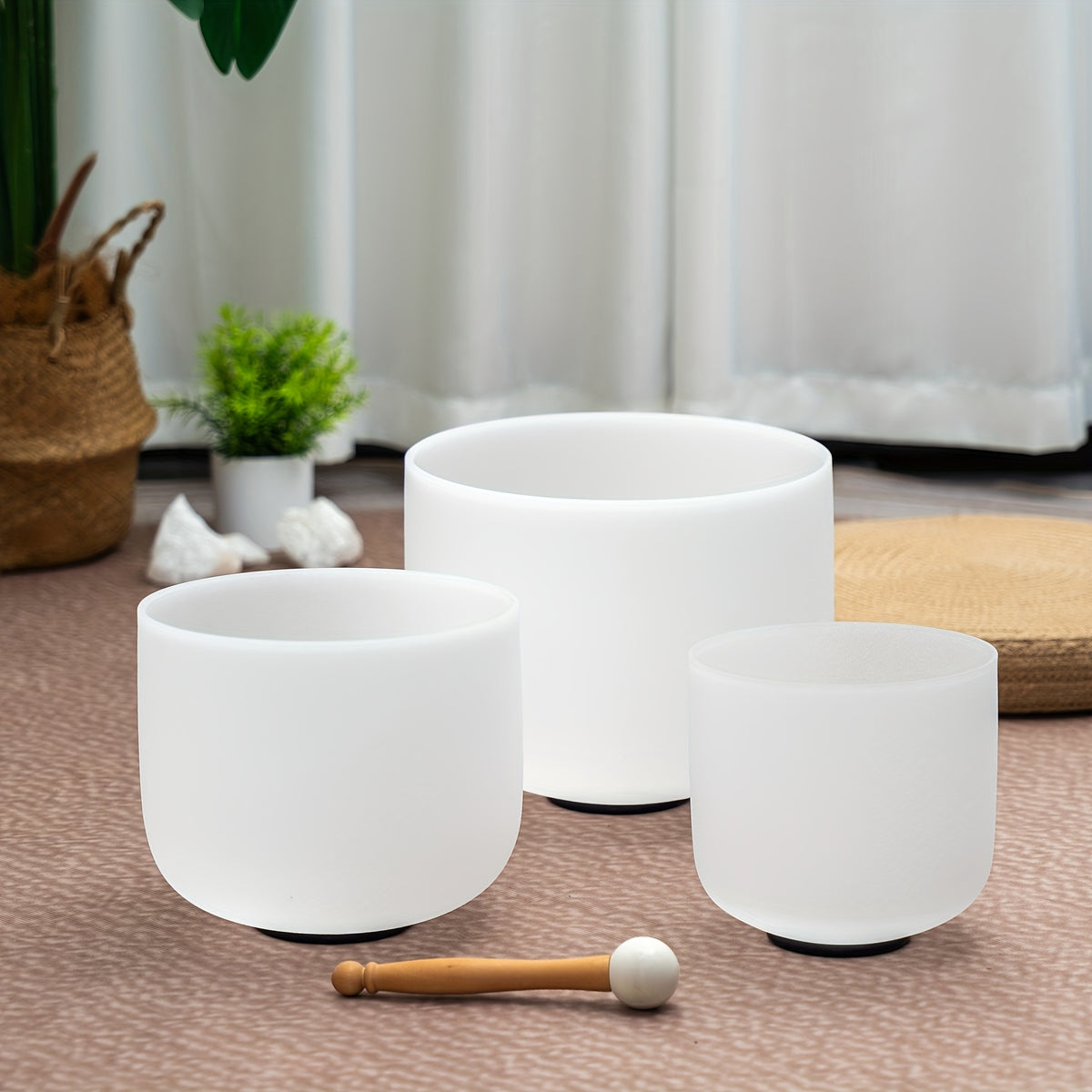 7-11Inch Quartz Crystal Singing Bowls Set of 3 Pure White for Mindfulness Meditation Yoga Sound Bowls with Case And Mallet