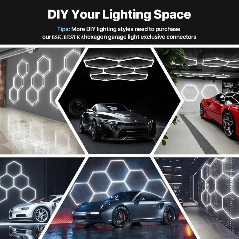 58 Pack Hexagon Garage Lights - 456W 54720LM 14 Grids Hexagon LED Light, 6500K Ultra Bright Honeycomb Hex Lights, Easy Install, Durable Design for Garage, Car Detailing, Workshops, Shops, Gym
