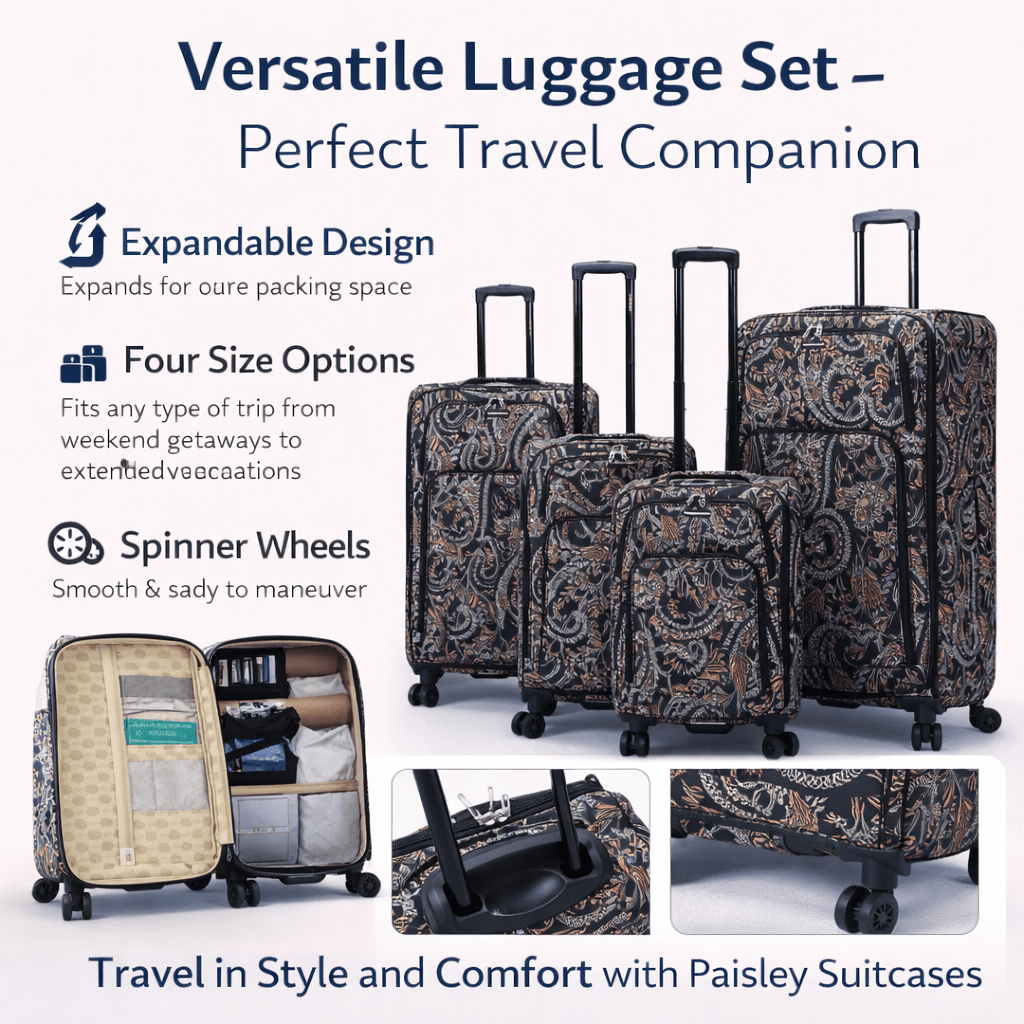 4-Piece Softside Spinner Luggage Set (20+24+28+32 inch) Lightweight Travel Suitcases with 360° Wheels, Telescopic Handle, Multi Pocket Design