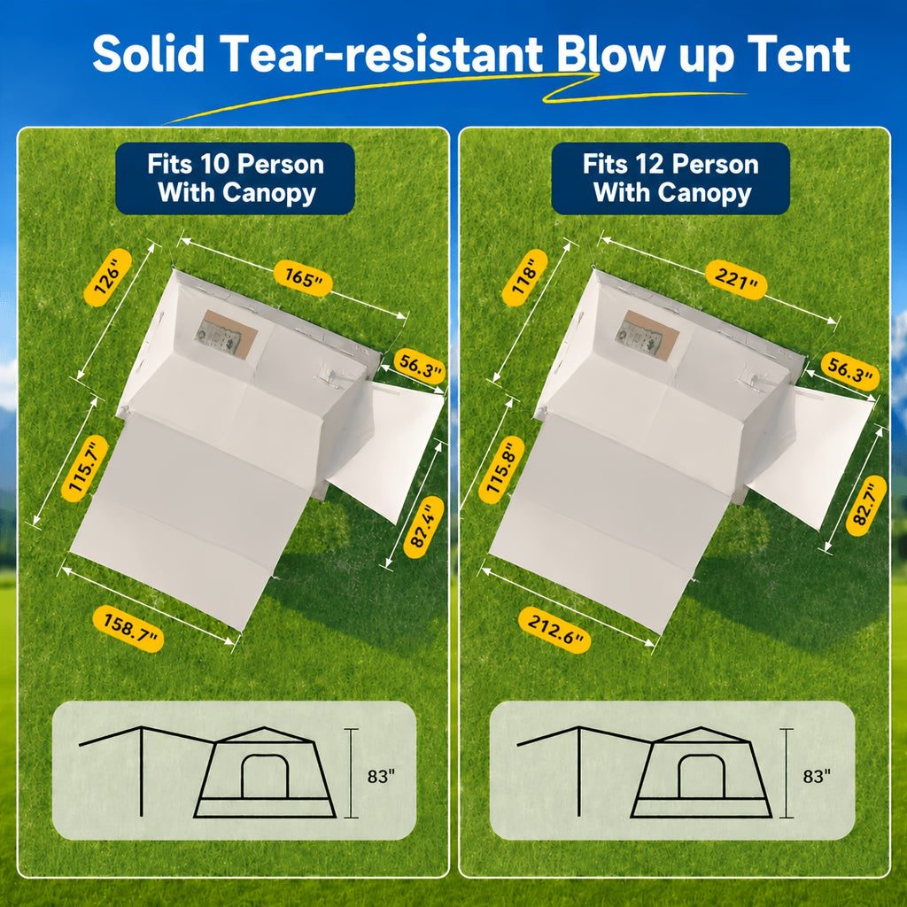 LILYPELLE 6-12 Person Ridge-Style Inflatable Camping Tent with Manual Pump, Large Mesh Windows And Curtain Divider, Four-Season Use, Easy Setup, Ideal for Groups And Families