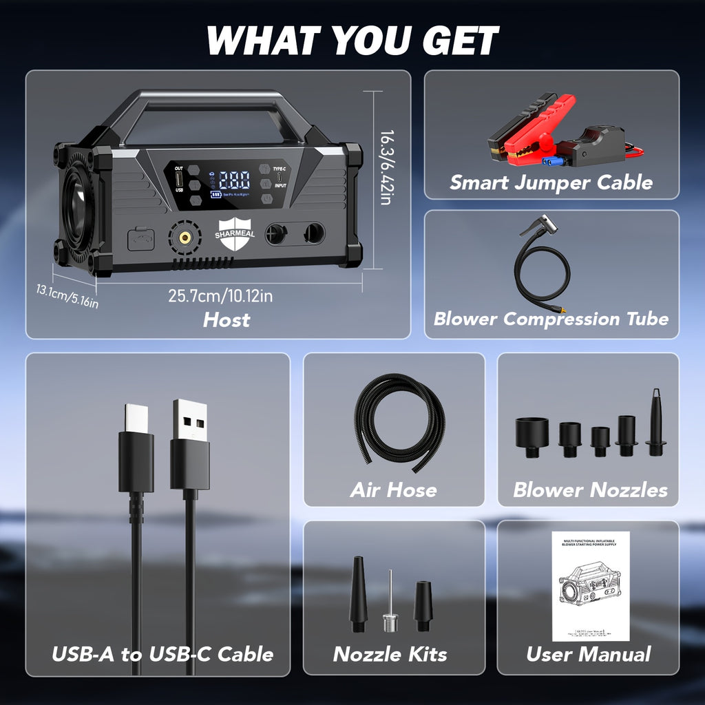 15-in-1 Jump Starter with Air Compressor 26000A 160PSI 30W Charging, Portable Car Battery Jump Starter (All Gas/All Diesel) Jump Box Car Battery Jumper Starter Portable Jumper Cables, LED Lights, Battery Chargers, Winter Essentials, Holiday Gifts.