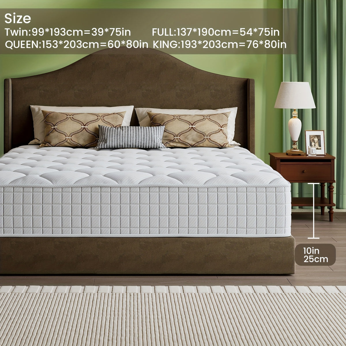 10/12/14"Orthopedic Queen Size Mattress - Pocket Spring System For Targeted Lumbar Support, High-Density Foam, Ideal For Back Pain & Side Sleepers (Sizes: Twin, Full, Queen, King)