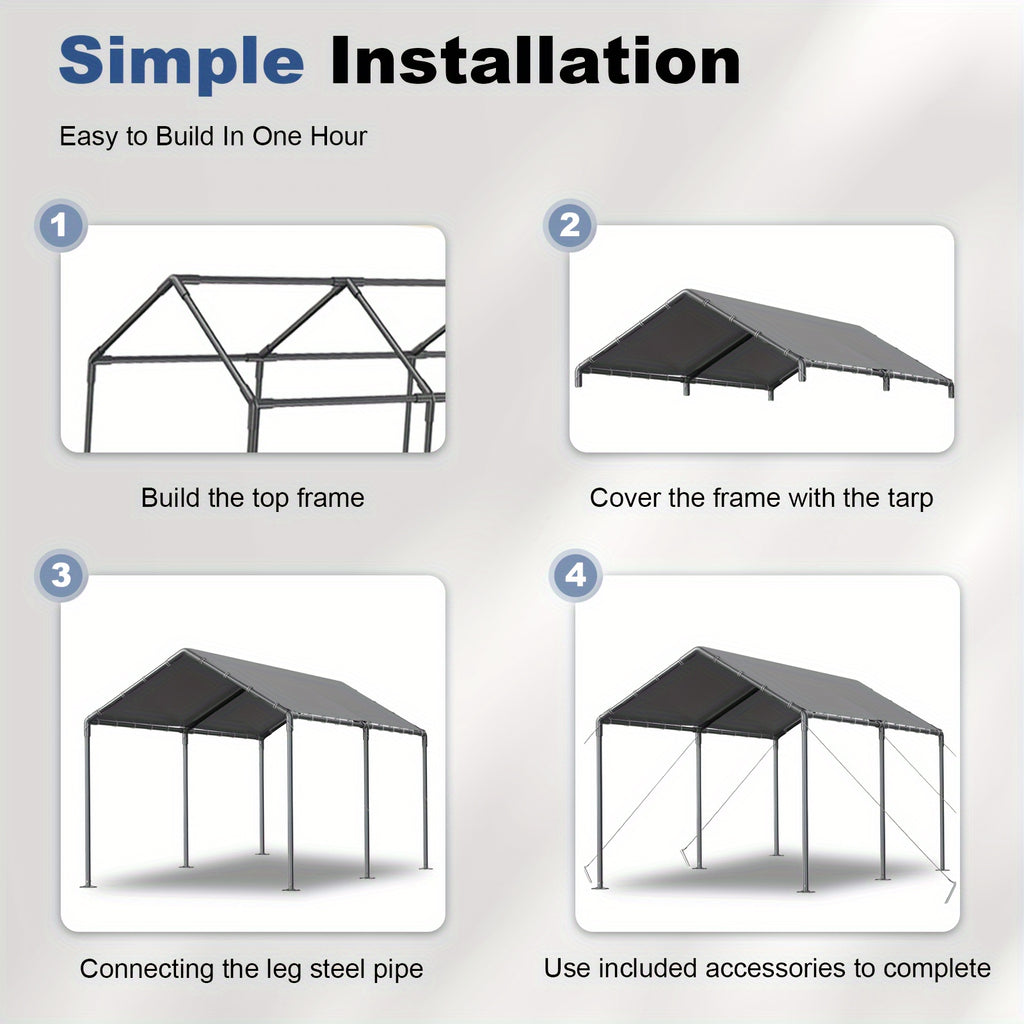 10X20 Carports, Portable Garage Carport with Heavy Duty Frame And Waterproof Carport Canopy