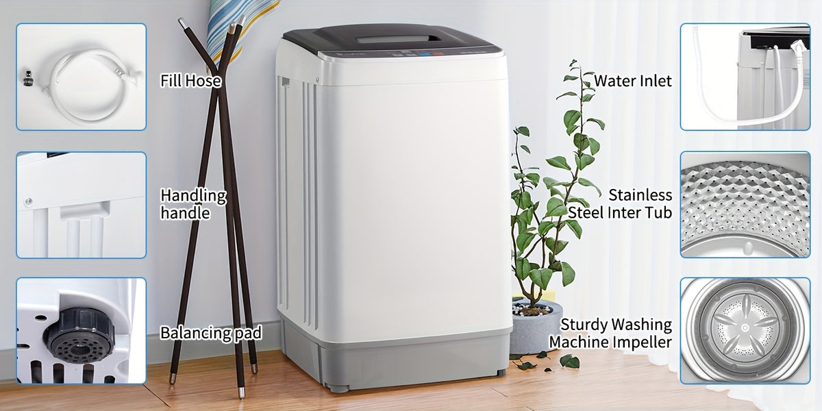 [Portable Washer and Dryer] MOTOOS Full Automatic Washing Machine, 17.6Lbs Top Load Portable Washer with Drain Pump, 10 Wash Programs 8 Water Level Washer and Dryer Combo, 2in 1 Washer and Dryer for Apartments, RV, Camping