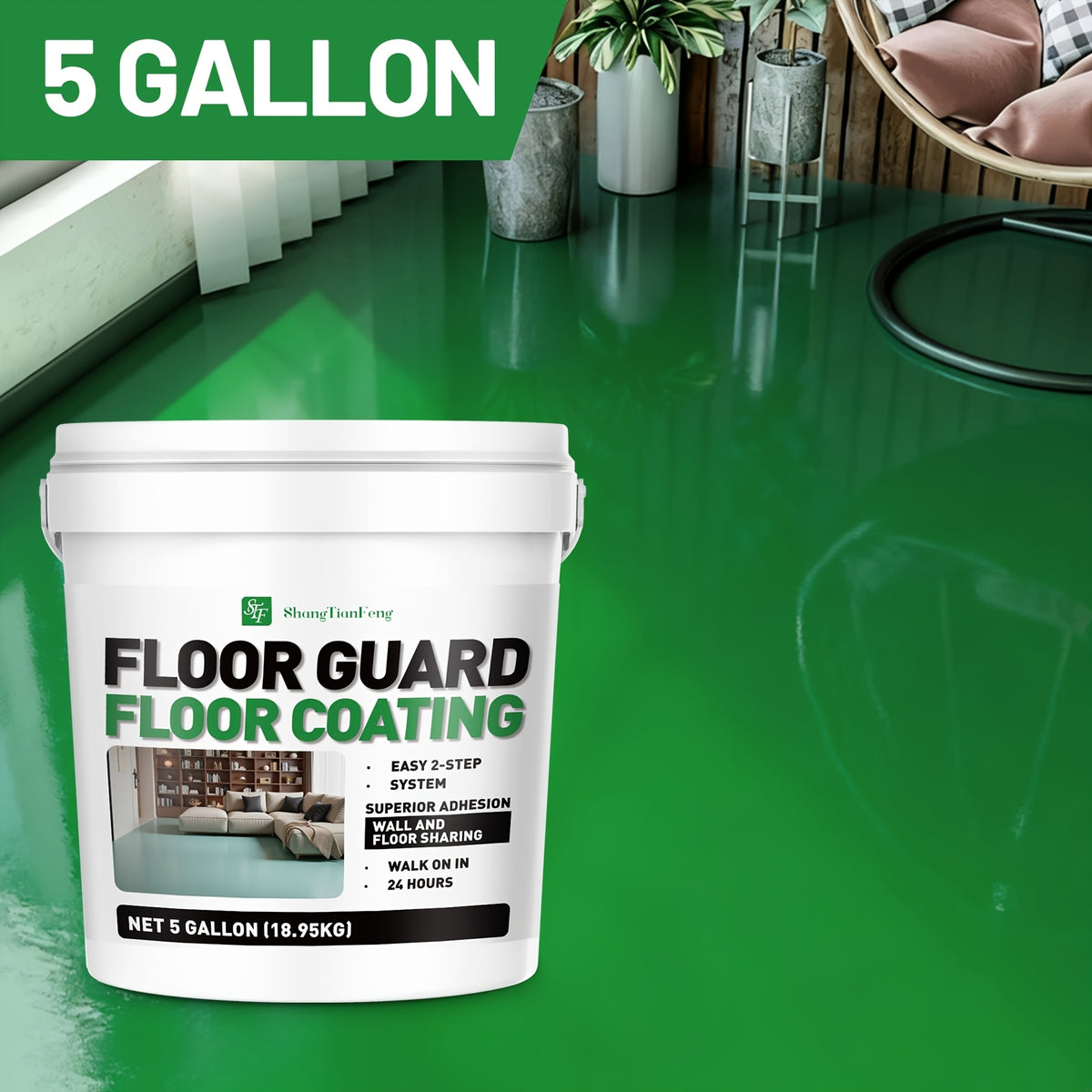 [Epoxy Floor Paint] Epoxy Floor Paint, 5 Gallon For Garage Paint, Waterproof Coating Floor Paint For Garages Basements, Single Component, Scratch Resistant, Ready To Use For Garage Paint, InteriorExterior Concrete Floor Paint For Porches, Interior Walls