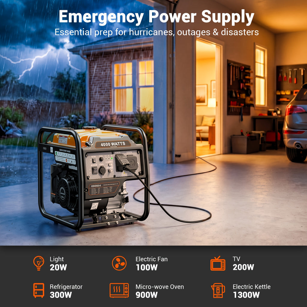 4000W Portable Inverter Generator, Low Noise Technology, 30A RV Outlet, Suitable for Home Emergencies, Emergency Use, and Camping, Can Handle Extreme Snowstorms and Hurricanes, Complies with EPA Standards
