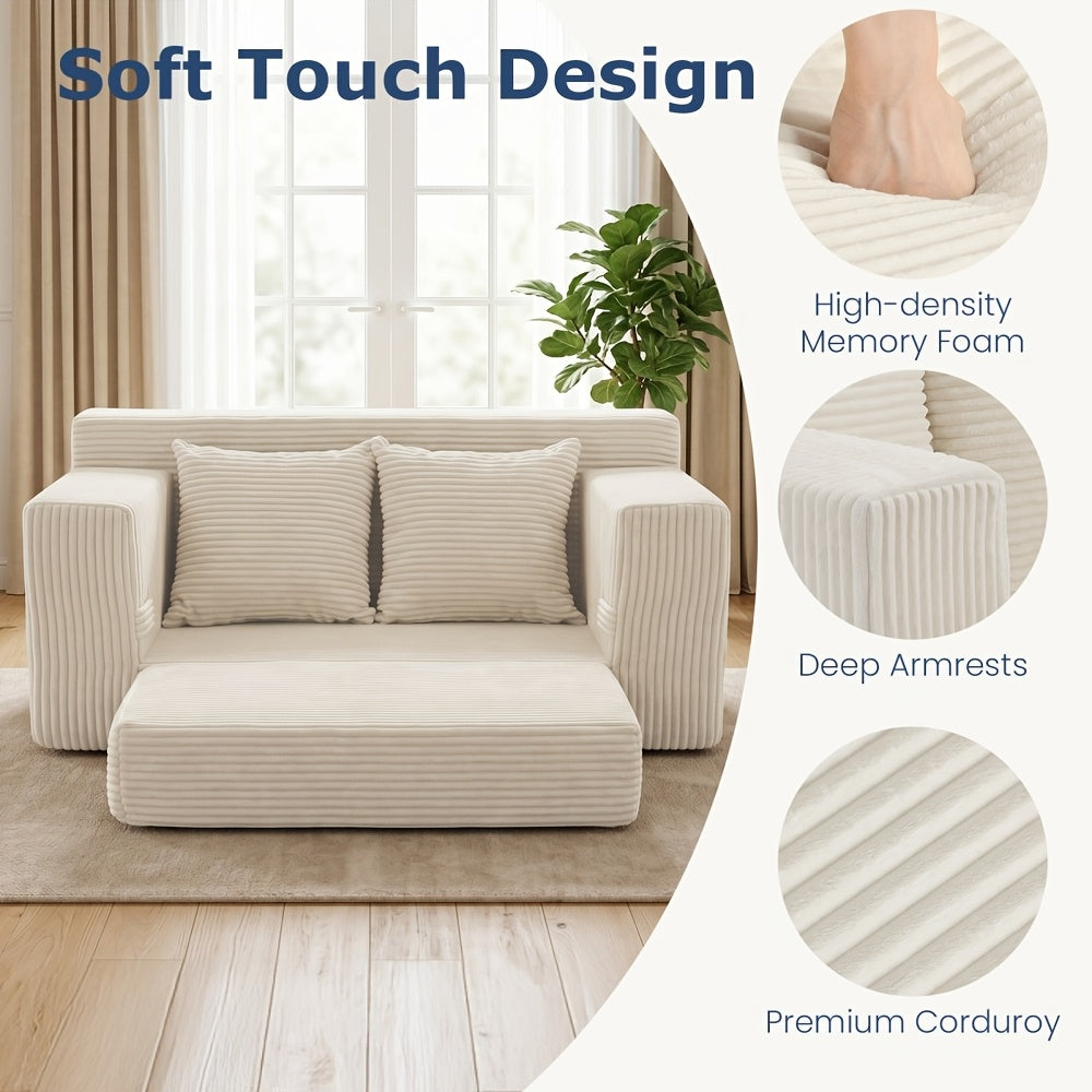 Boneless Couch Loveseat Sleeper, Convertible Sofa Bed Folding Couch Bed Foldable, 2 in 1 Boneless Chair And Futon Sofa Bed, Small Pull Out Sofa with 4 Pillows No Assembly, Compression Packing