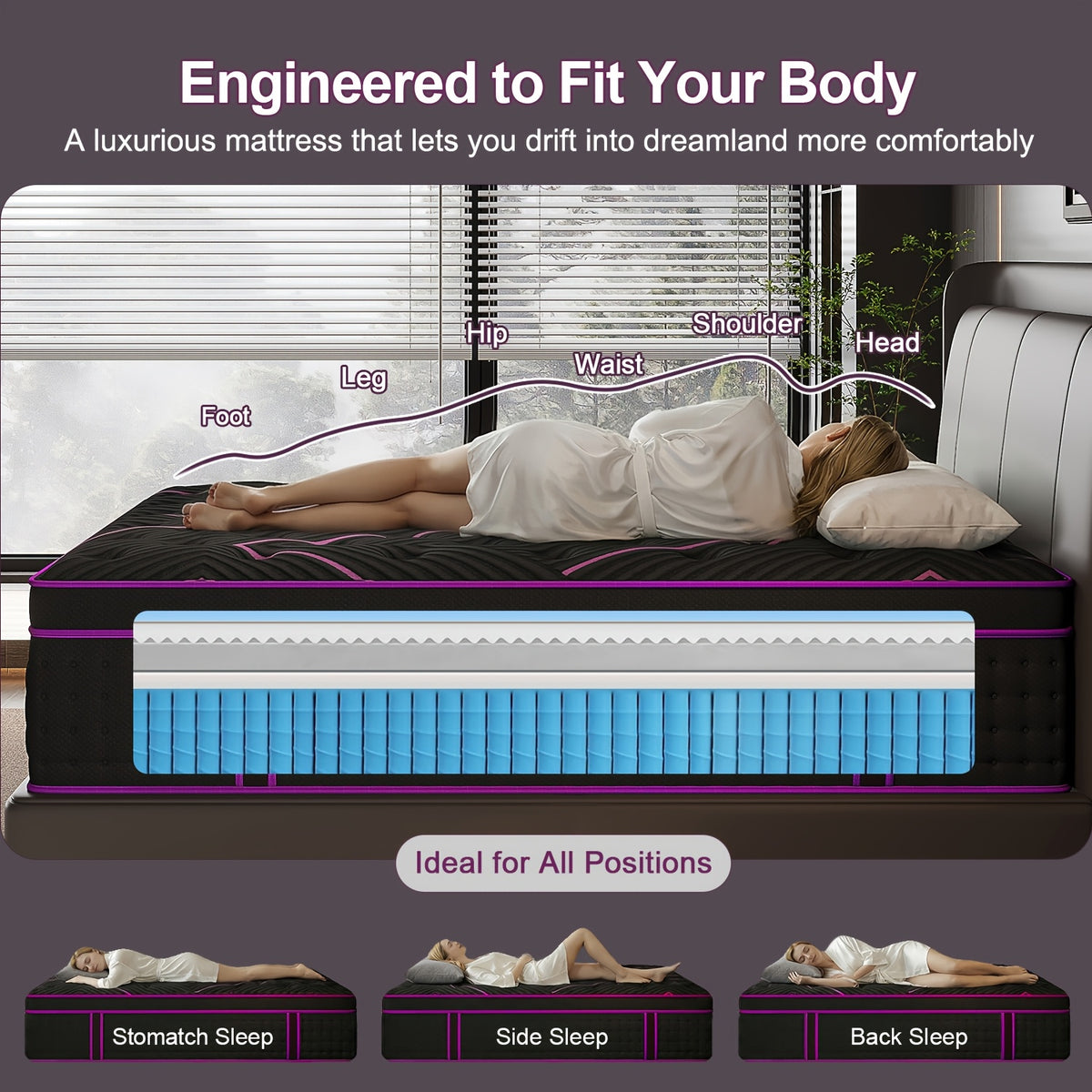 12/14 Inch Memory Foam Mattress Hybrid Pocket Spring Twin Full Queen King Bed Mattress in A Box, Euro Top Medium Firm for Back & Lumbar Support, Individual Pocket Spring Bed for Motion Isolation & Fiberglass Free