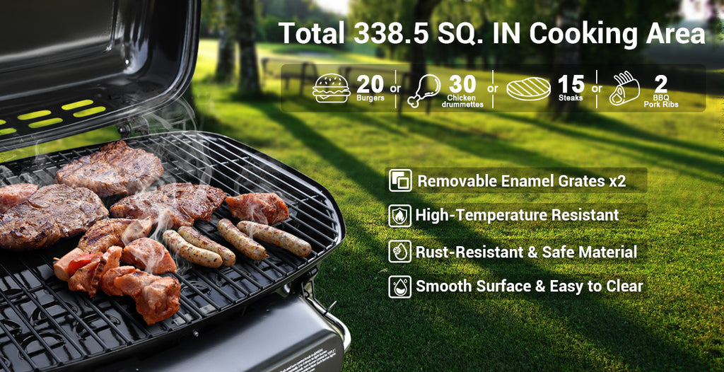 Portable 2-Burner Camping Propane Gas Grill, Enameled Foldable BBQ with Griddle for Outdoor Cooking, Green