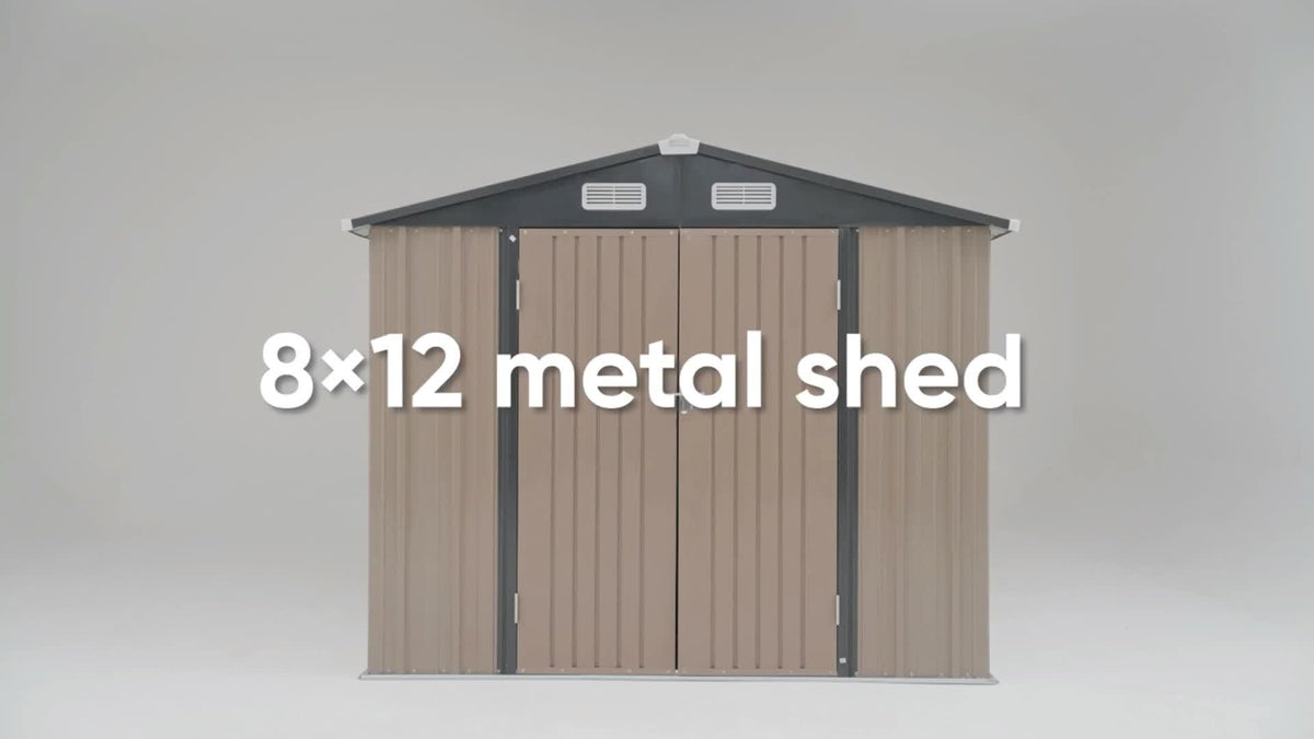 GUNJI 8 X 12ft Outdoor Metal Storage Shed, Garden Shed with 2 Shelves, Tool Sheds for Backyard Garden Patio Lawn