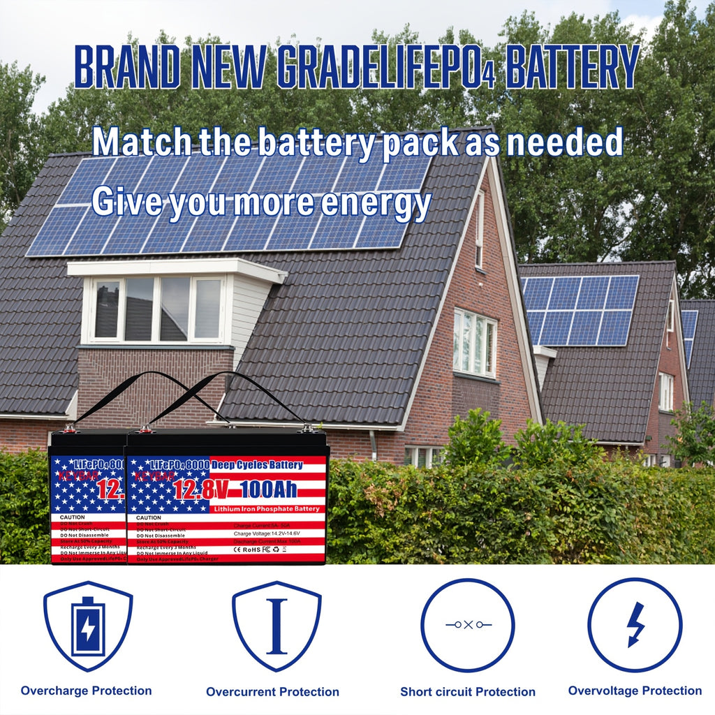 12v 100Ah LiFePO4 Battery Deep Cycle Battery 8000+ Cycles 100A BMS Rechargeable Lithium Iron Phosphate Battery Low-Temp Protection, For RV Marine And Home Energy Storage