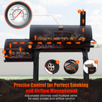Charcoal BBQ Grills Outdoor - Barrel Charcoal Grill with Offset Smoker(Model: L)/ Outdoor BBQ Grill with Side Table(Model:M/XL-A/XL-C)for Backyard, Patio, Parties, Camping, Outdoor Cooking, Large Event Gathering, Black