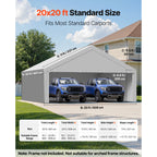 VEVOR Carport Replacement Canopy, 10 x 20 ft / 12 x 20 ft / 13 x 20 ft / 20 x 20 ft Potable Garage Tent Top Tarp with Sidewalls, UV-Resistant & Waterproof, Heavy Duty Car Shelter Tarp with Ball Buggees, Beige / Grey, Frame Not Included
