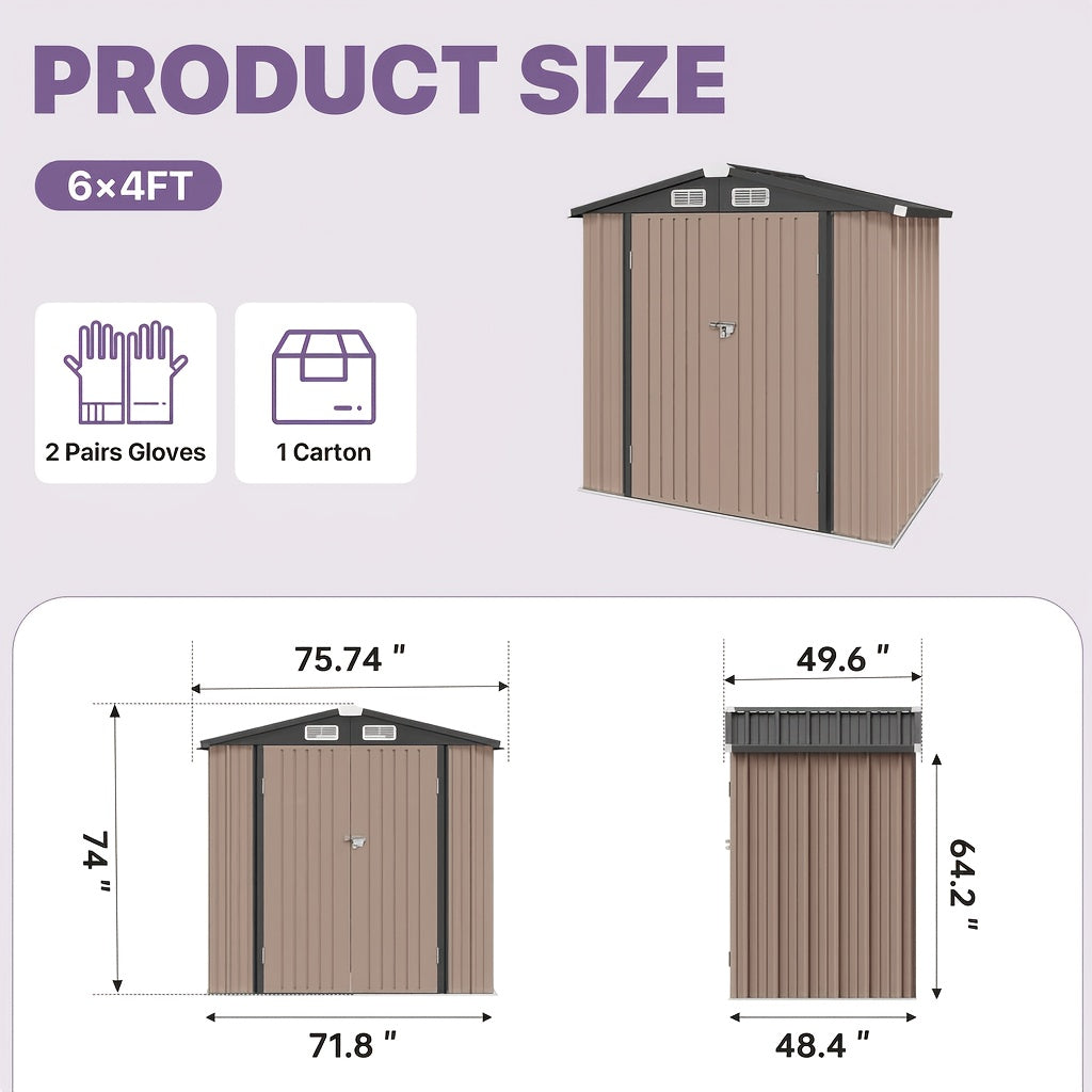 12x20/6x4ft Metal Storage Shed - Outdoor Garden Shed Kit, Lockable Tool Shed, Backyard Shed with Double Hinged Doors, Carport for Car, Truck, Bike And Lawn Mower & Equipment, Brown