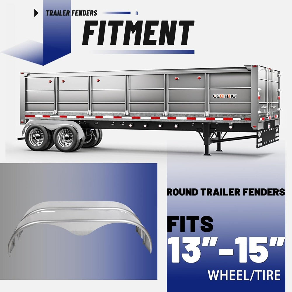 2Pcs Tandem Trailer Fender Double Axle Compatible with 13-15 Inch Wheels Teardrop Pair Enclosed Trailers 9" x 66" x 19.5" - Cold Rolled Steel (halloween & car accessories)