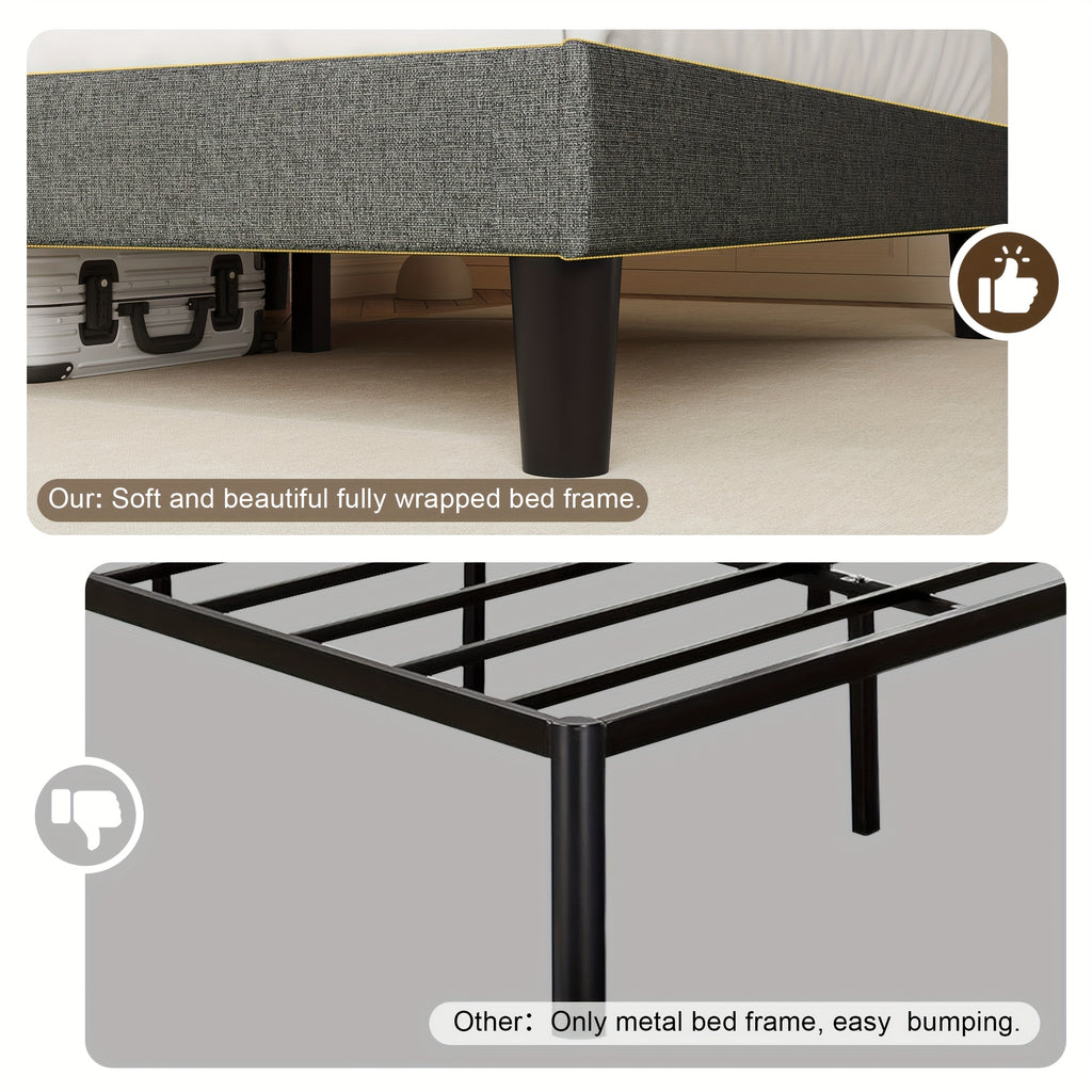 Valnase Modern Style Platform Bed Frame with 24"H Button Tufted Headboard, Solid Wood Slats Support, Artistic Legs Design - Dark Grey/Light Grey/Black Linen & White Velvet Options, Bed Frame for Home Bedroom
