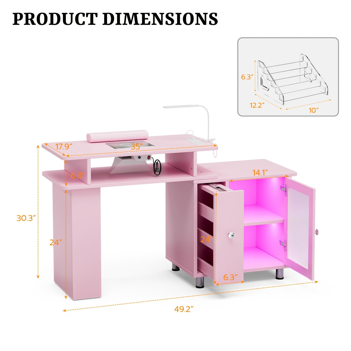 Paddie Manicure Table Nail Desk, Glass Cabinet Door Nail Table Station W/Dust Collector, Removable Acrylic Container, Cabinet And Drawer