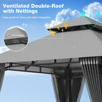 8'x8'Heavy-Duty Aluminium Alloy Outdoor Gazebo With Double Roof Canopy - All-Weather Pergola Mosquito Netting, Suitable For Terraces, Backyards, Or Gardens (grey)
