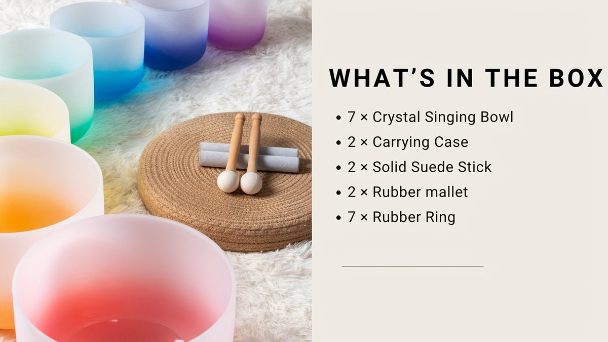 [Singing Bowls] Quartz Crystal Singing Bowls | Set of 7 | Quartz Crystal | Aria Gradient Design | For Meditation Yoga | 6-12 Inch | With Case Mallet Striker